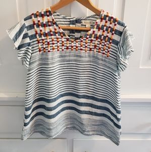 Roolee Striped Embroidered Flutter Sleeve Boho Top Size Small